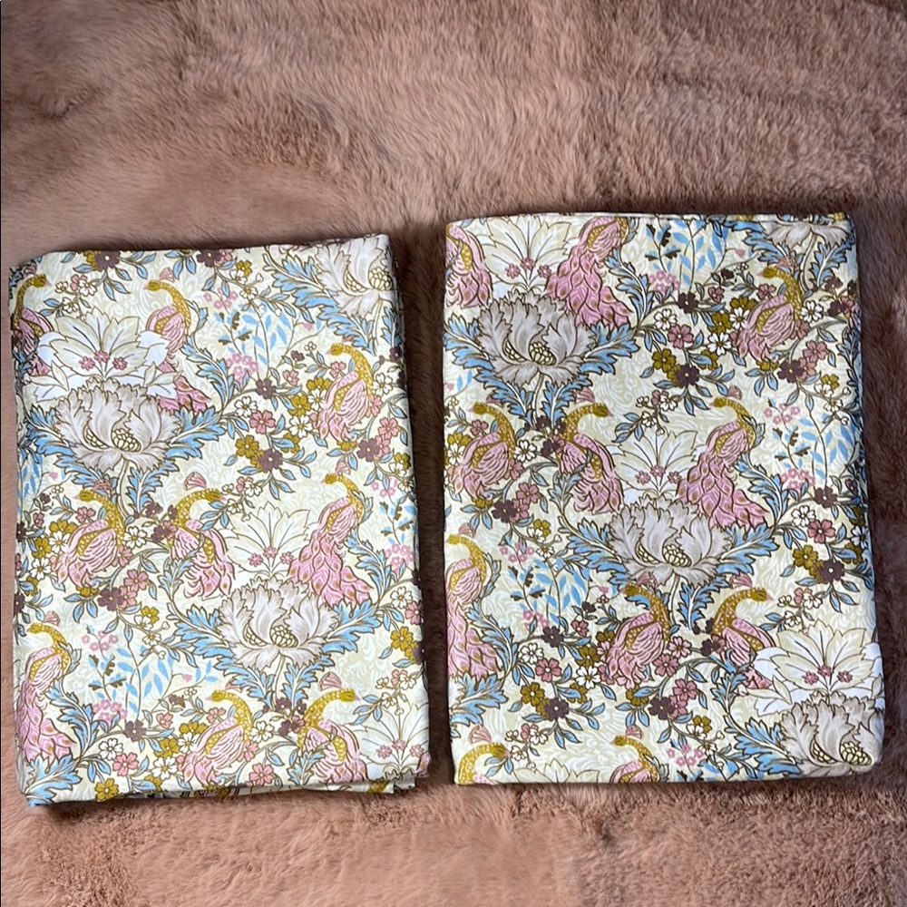 Anthropologie 2 organic cotton pillowcases - peacock floral print